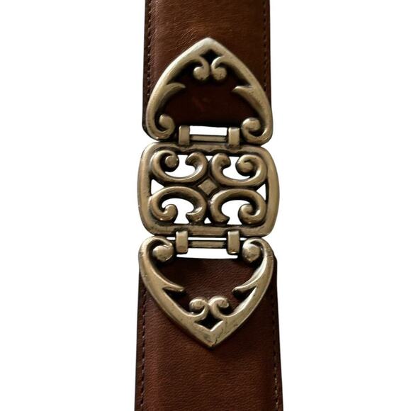 Brighton Women’s Art Nouveau Belt brown Leather Silver Swirl buckle Scroll Sz S - Picture 12 of 12